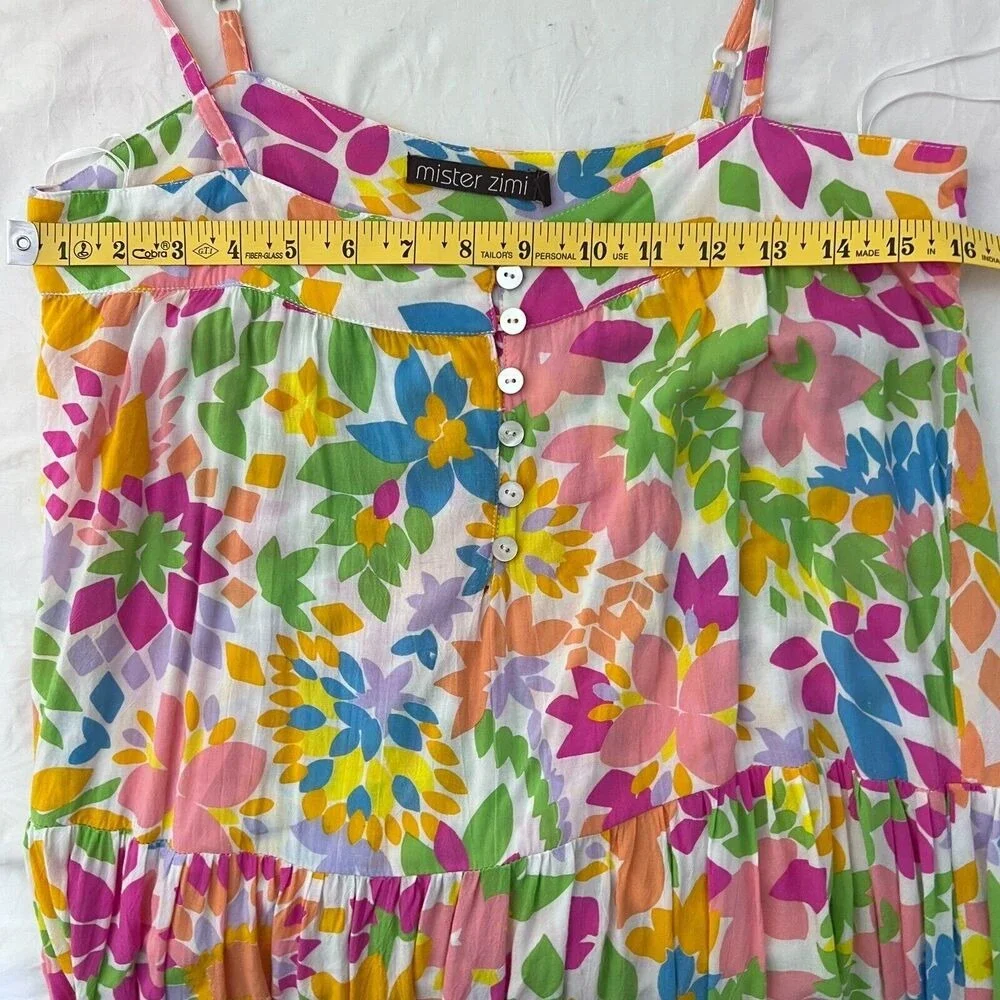 Mister Zimi Women's Dress 8 Sleeveless Tiered Trapeze Midi Kaleidoscope‎ Cottage